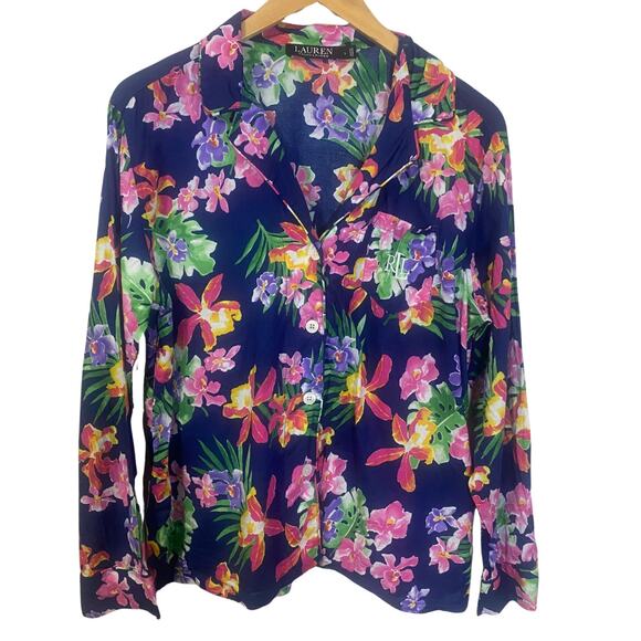 Lauren Ralph Lauren Long Sleeve Pajama Top Blouse Collared Button Down Sz L - Picture 2 of 11